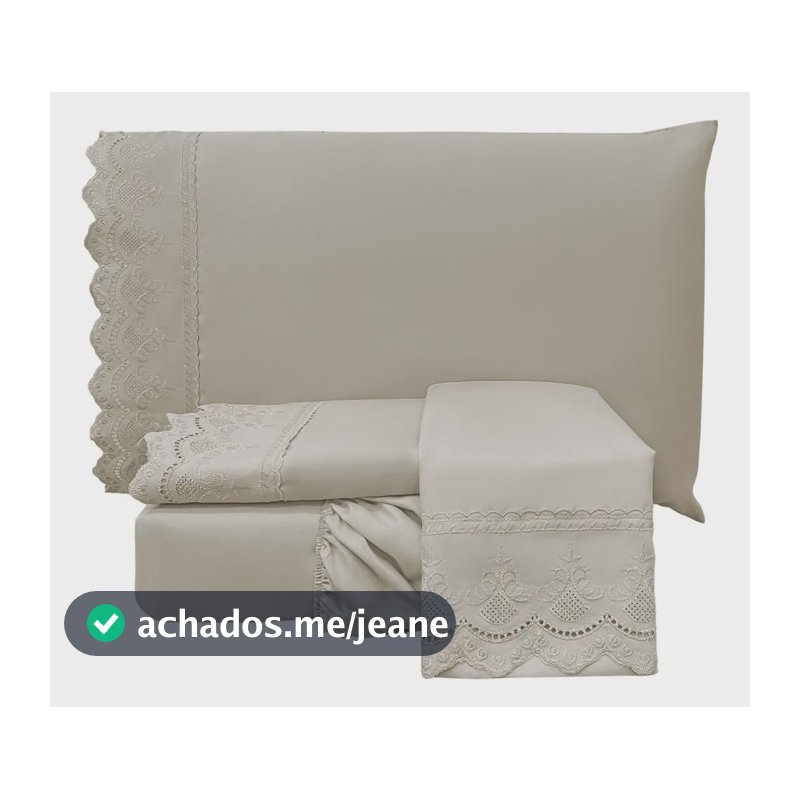 Jogo Cama 4 Peças Casal Percal 300 Fios Bordado Inglês Fendi