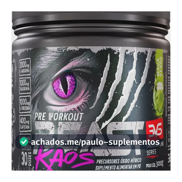 Pré Treino Beast Kaos 300g - Sabor Maçã Verde - Fórmula Exclusiva Com Citrulina, Beta Alanina, Cafeína, Arginina, Taurina E Tirosina
