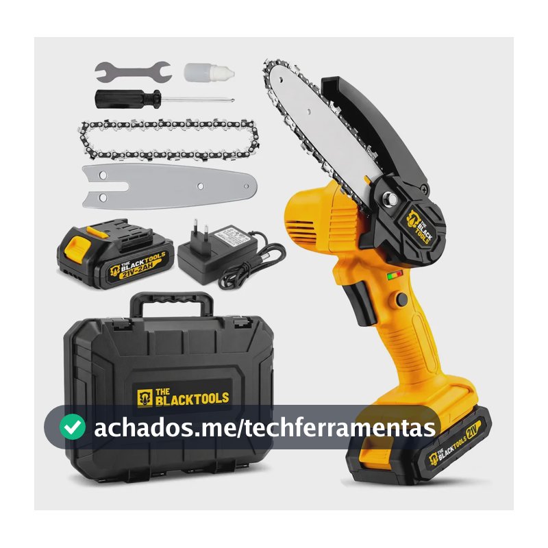Motosserra Mini BTS-100 Bateria Recarregável 21v The Black Tools Cor Amarelo