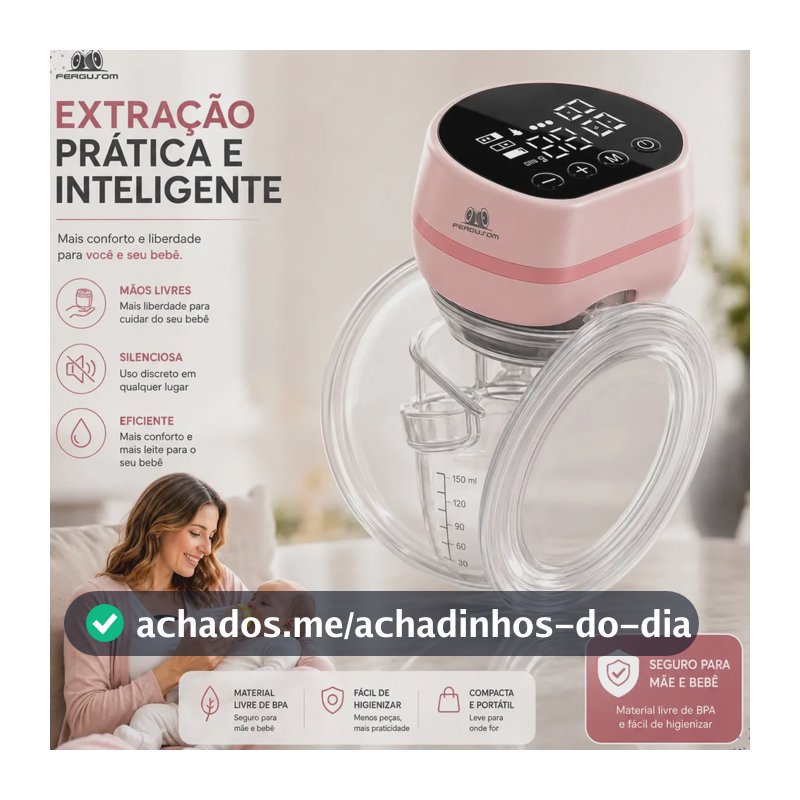 Bomba Tira Leite Materno Elétrica Portátil Extratora Amamentação Mãos Livres Sem BPA Coletor Sugador Bombinha Peito 3 Modos 9 Níveis de Sucção Recarregável Silenciosa Display Digital Fergusom
