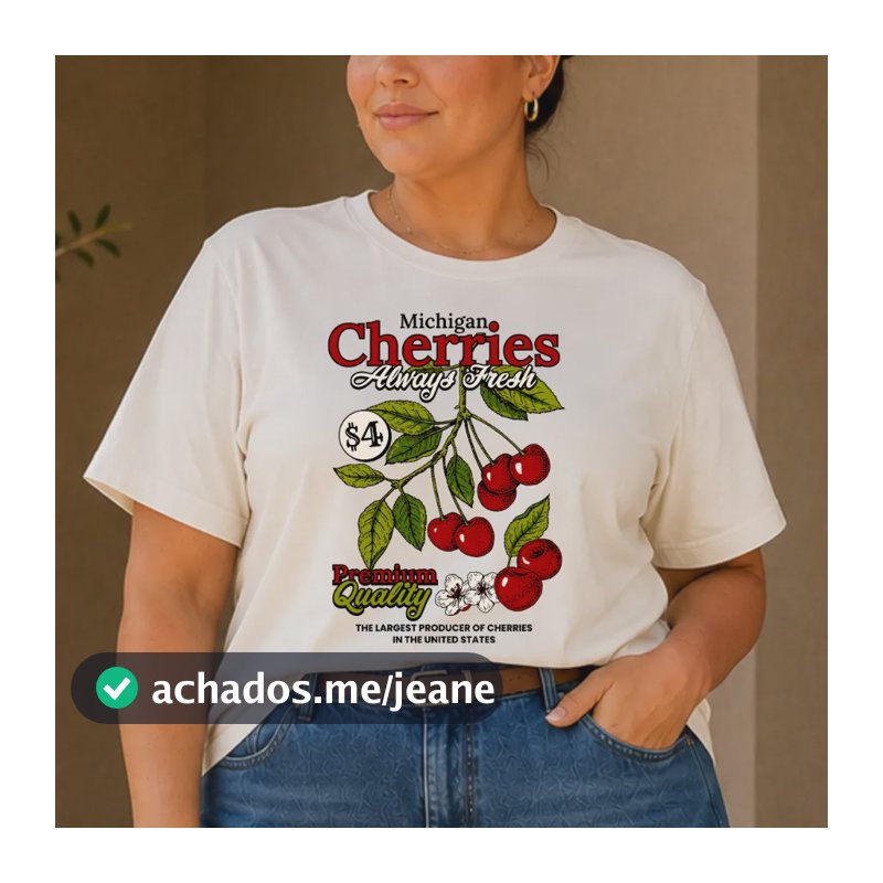 Blusa Plus Size Algodão Estampa Cereja Tendência Moda Verão Bege M