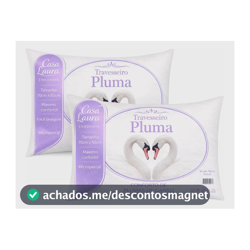 Kit 02 Travesseiro Antialérgico Pluma De Ganso 70cm X 50cm Cor Branco
