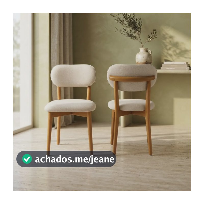 Kit 2 Cadeiras Para Mesa De Jantar Madeira Maçiça Arabela Linho Madeira Natural Bege