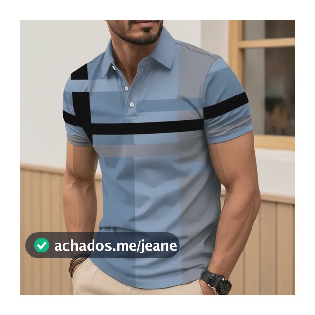 Camisa Polo Casual Listrada Masculina Respirável