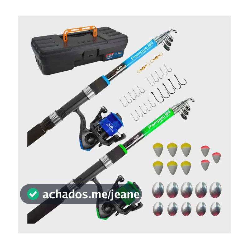2 Kit Pesca Completo 2 Varas 10kg + 2 Molinetes Jp250 1-rol Verde/azul