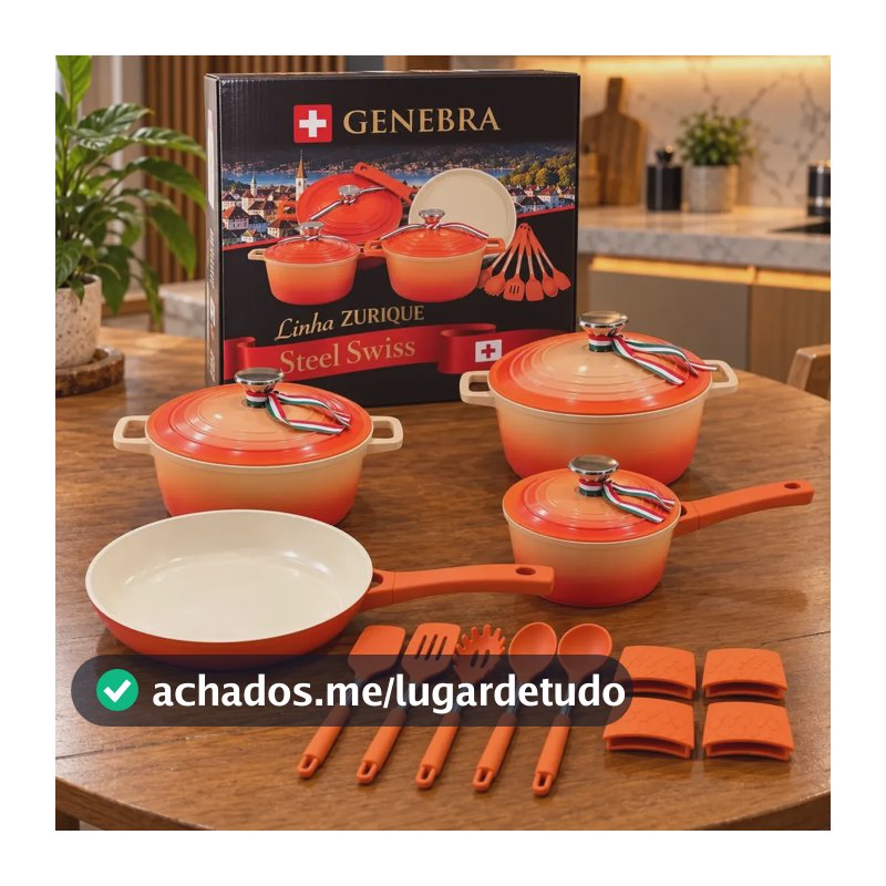 Jogo Panelas Genebra Cerâmica Antiaderente 16 Peças Indução Laranja-claro