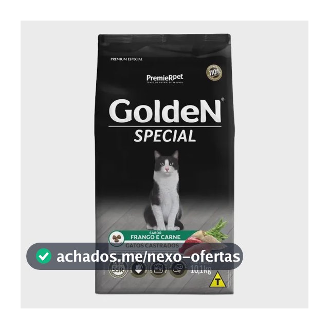 Racao Golden Gatos Castrados Sabor Frango E Carne 10.1 Kg