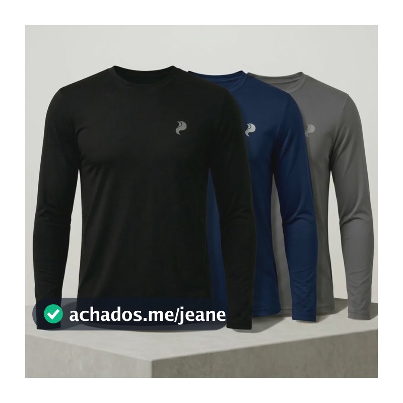 Kit 3 Camisas Uv Masculina Proteção Solar Dry Fitness Fria Preto-marinho-cinza Liso G