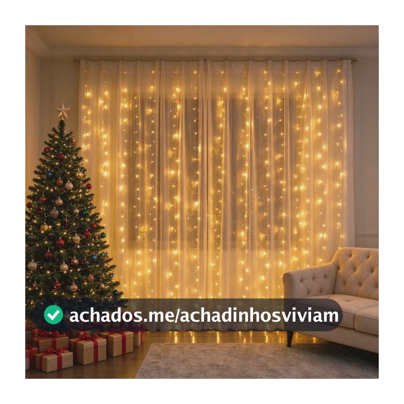 Cortina De Luz 300 Led 3x3 Metros 8 Modos Decoração Natalina Branco Quente 127/220v