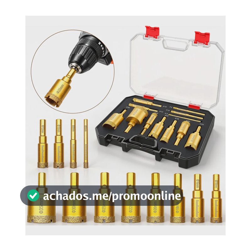 Kit 12 Serra Copo Diamante 6-35mm Vidro Cerâmica Porcelanato