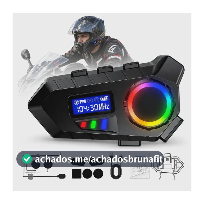 Fone De Ouvido Para Capacete Intercomunicador Bluetooth RGB Sem Fio Música GPS Chamadas Handsfree Alta Potência IP65