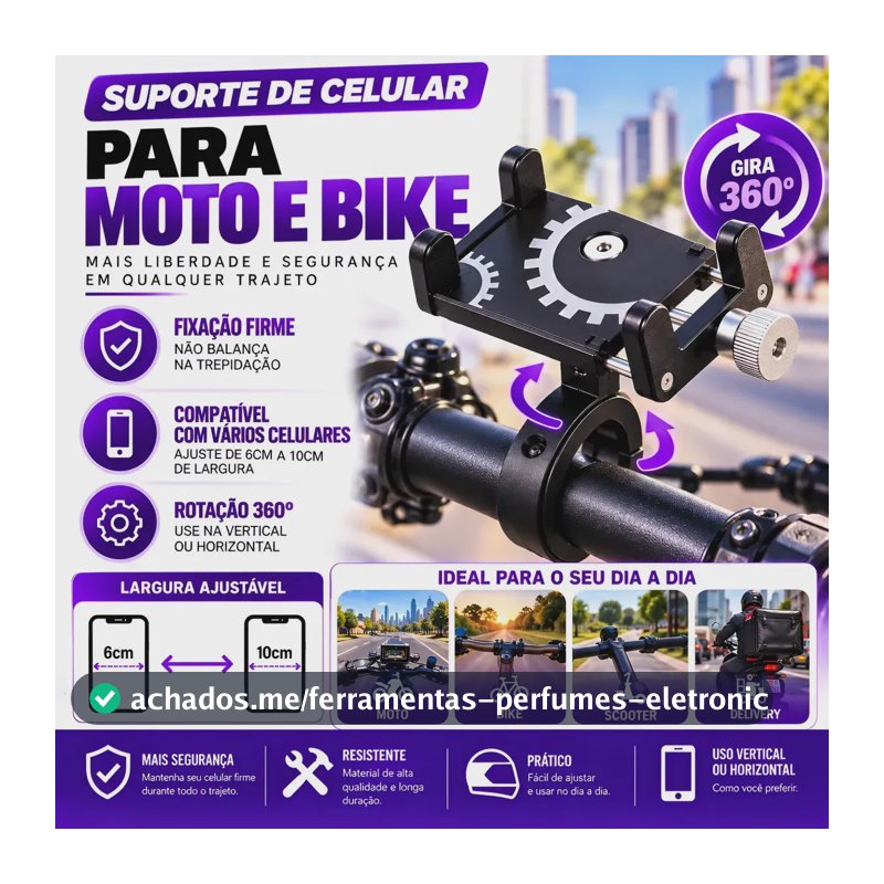 Suporte De Celular Alumínio Para Moto E Bike Ajustável Preto Thor Preto