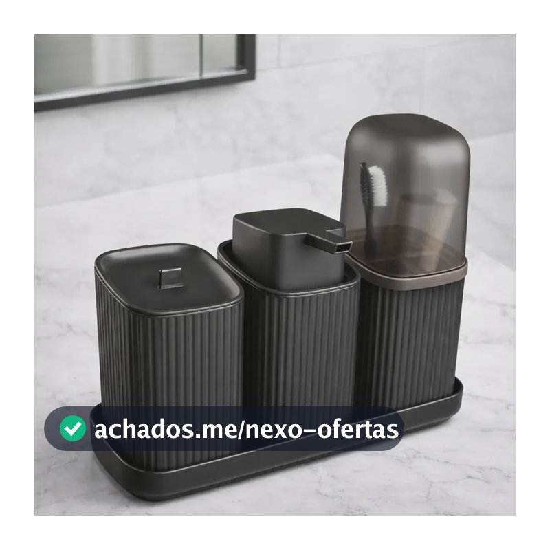 Kit Para Banheiro Pia Lavabo 3 Peças Com 1 Bandeja Dispenser Porta Sabonete Líquido Algodão Cotonete Escova Pasta