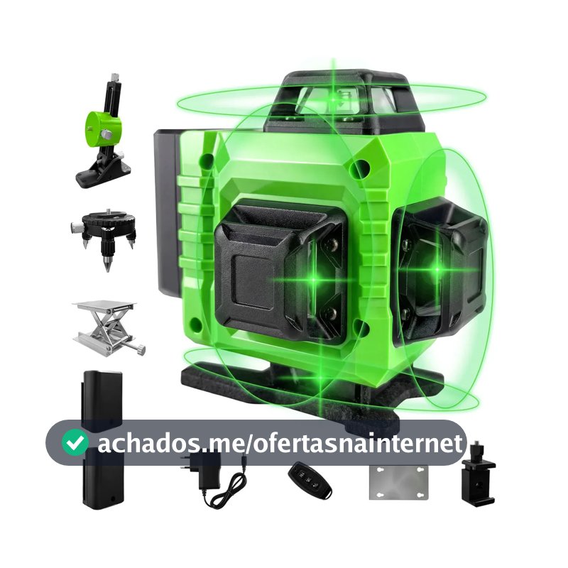 Nível Laser Verde 16 Linhas War Shark 360° Autonivelante + 2 Baterias