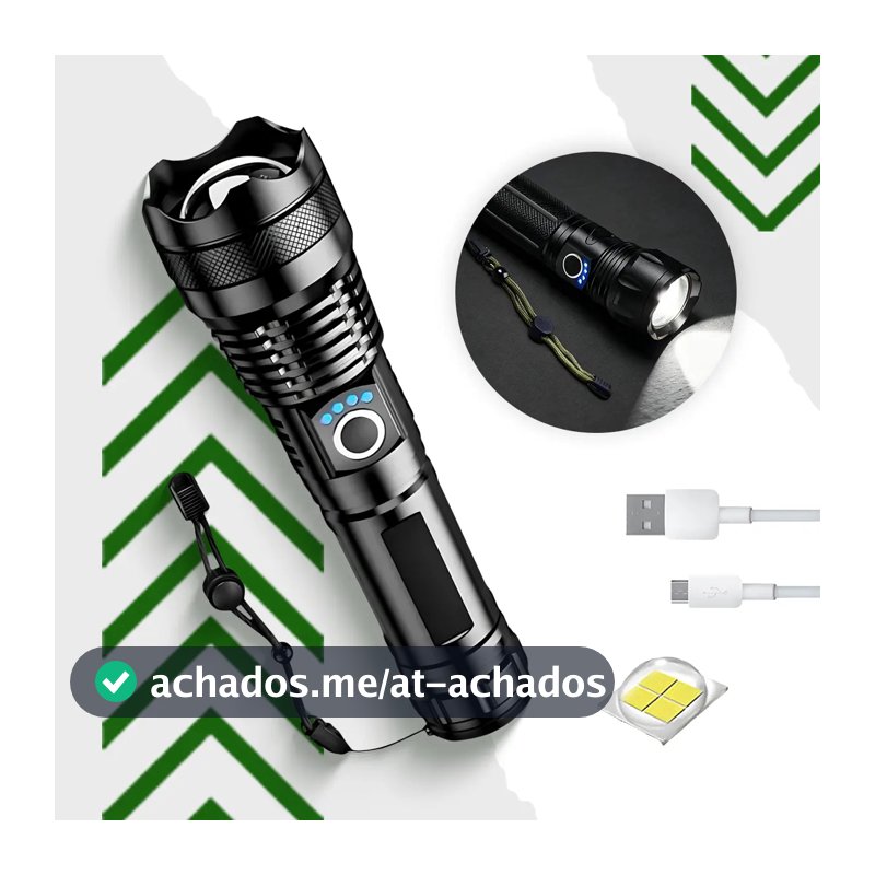 Lanterna Tática T9 Led Recarregável Mais Potente Do Mundo Alto Brilho Zoom Xhp Preto Luz Branca Holofote Pesca Sítio Fazenda Nixzen