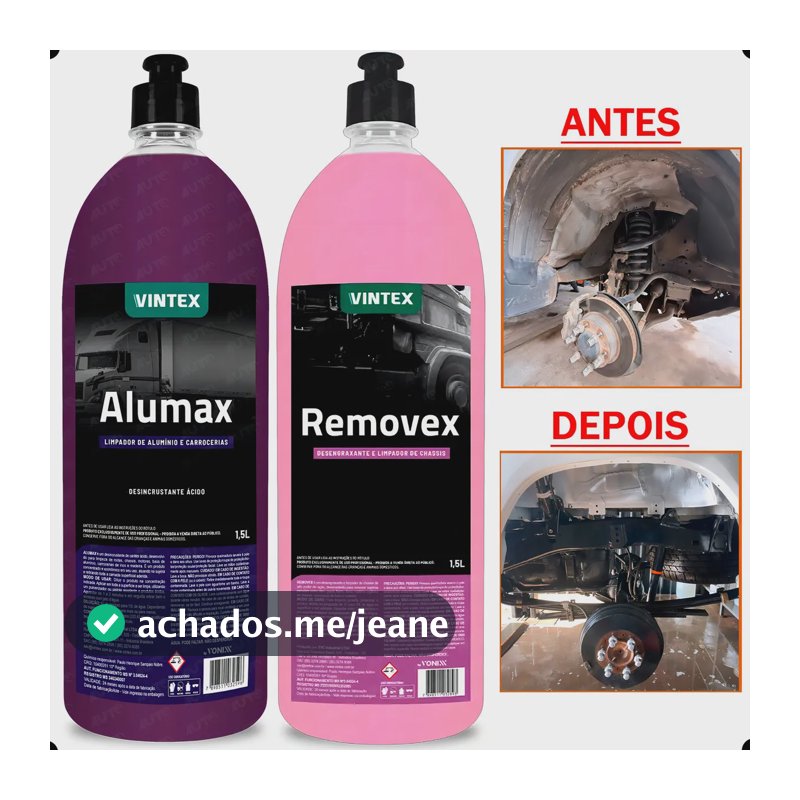 Kit Limpa Baú Alumínio Vintex 1,5L Alumax Removex Chassi Carros