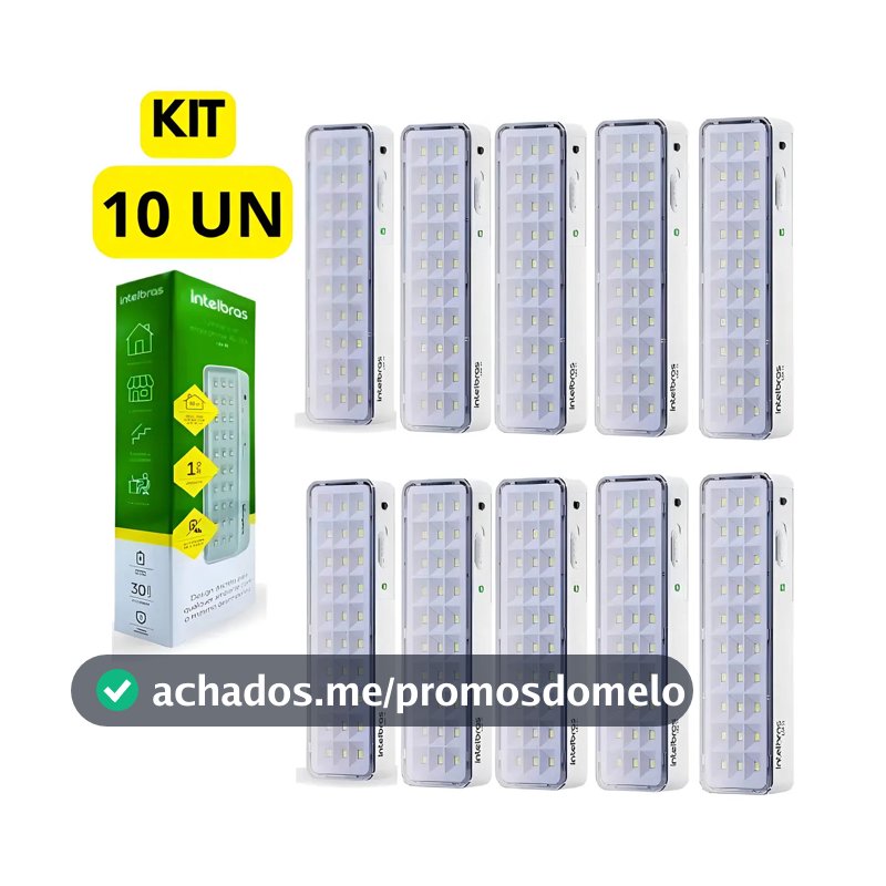 Kit 10 Luminárias De Emergência Lâmpada 30 Leds Intelbras Cor Branco Recarregável Led 30 Bivolt 110v/220v