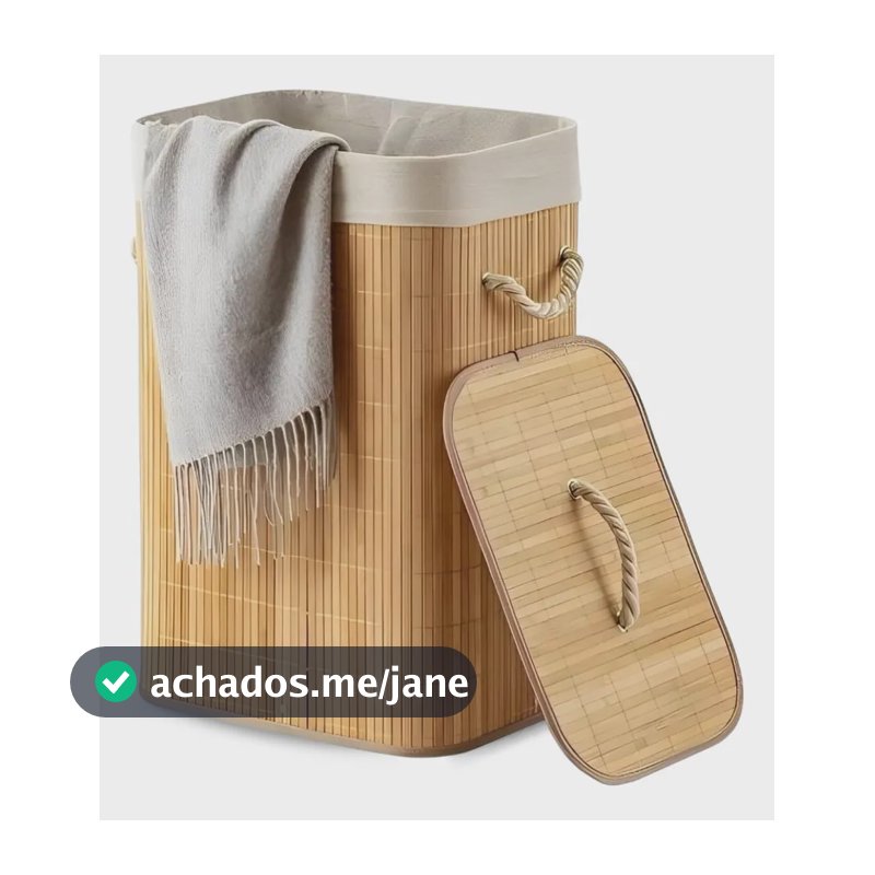 Cesto Roupa Bambu Retangular Dobrável Eps-3903 Com Tampa Alças 60l Bege