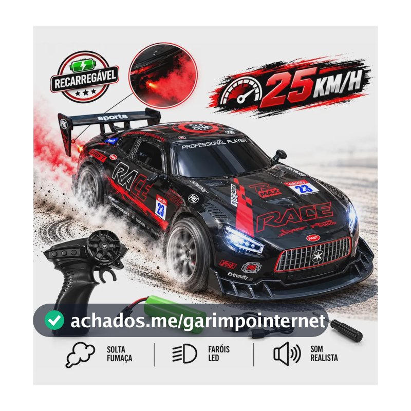 Carrinho De Controle Remoto Drift Solta Fumaça Alta Velocidade Luz Led Bateria Recarregável Brinquedo Infantil Menino Presente Dia Das Crianças Marca Lar Commex