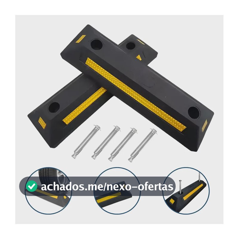 Bate Rodas Limitador De Vagas 2 Und Borracha Garagem 55cm Preto Amarelo Refletivo