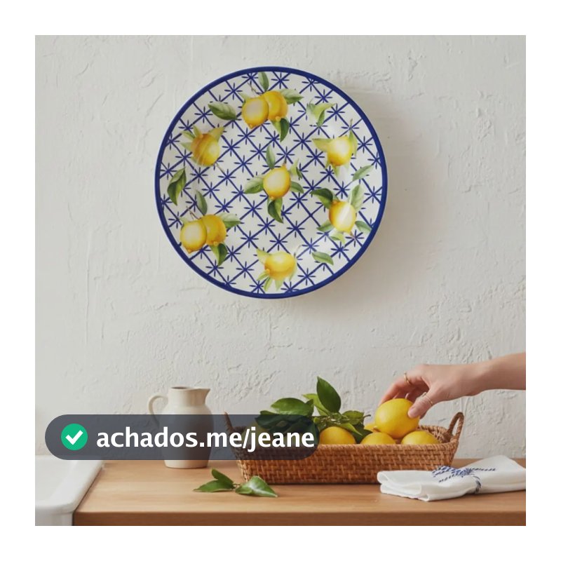 Prato Parede Decoratico Limão C/ Suporte Pintura Não Desbota Verde-limão Prato Parede Cerâmica Porcelana 20cm Com Suporte Limão Siciliano