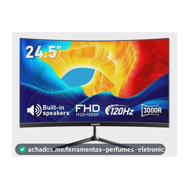 Monitor Curvo Gawfolk 24.5 Fhd 120hz Com Som Integrado Preto