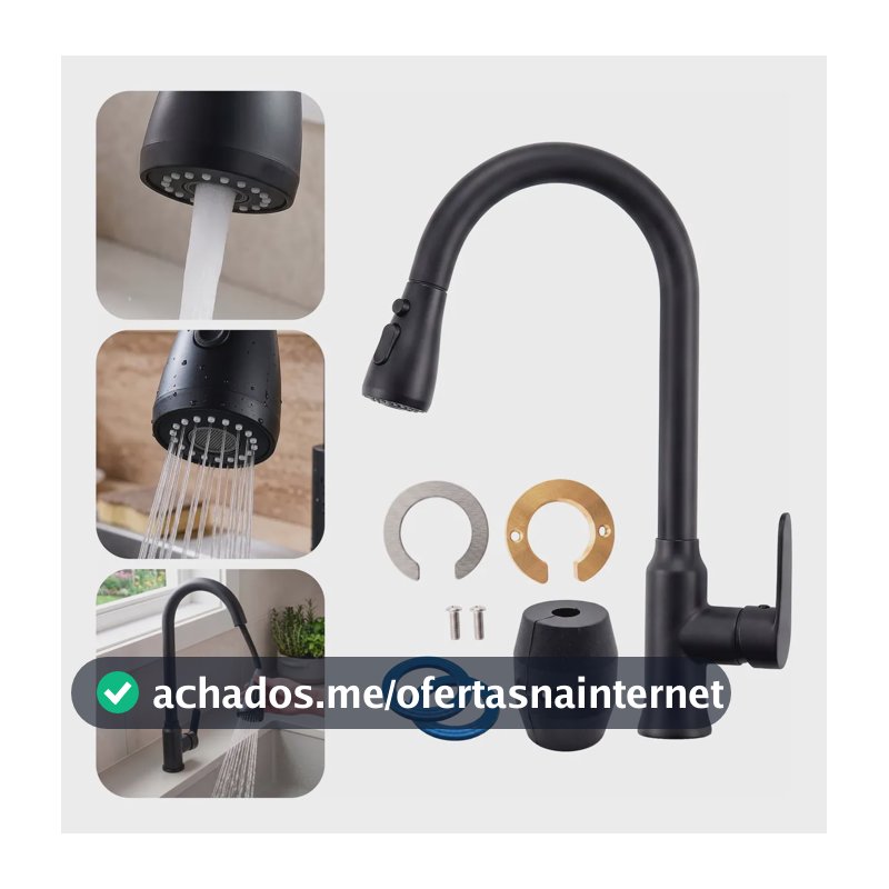 Torneira Para Pia De Cozinha Monocomando Dupla Saida Mesa Preto Fosco