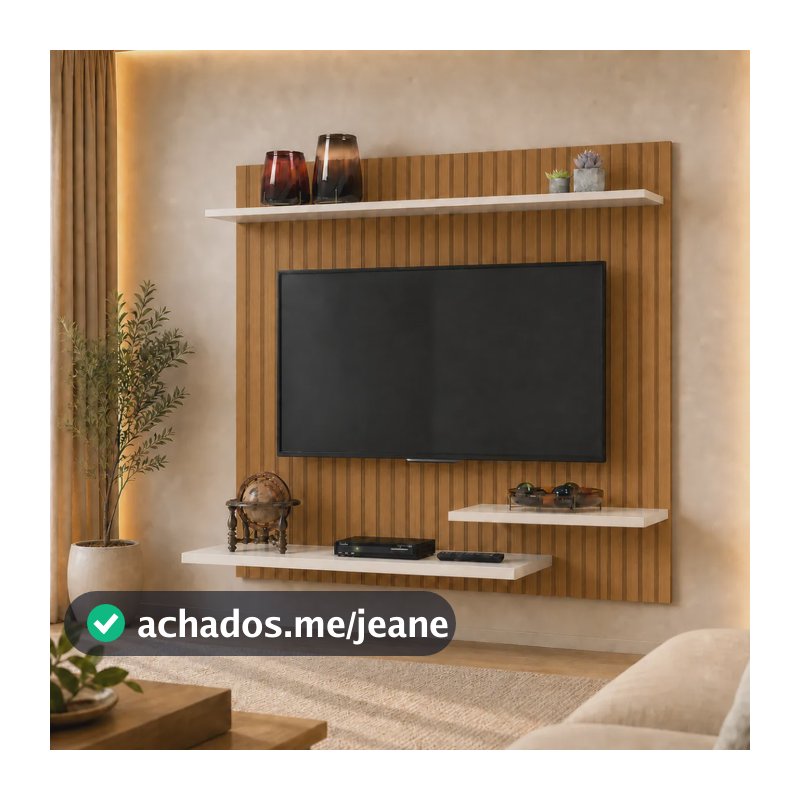 Painel Suspenso De Tv 32 Polegadas Moderno 90x90cm Para Sala Ripado/off White