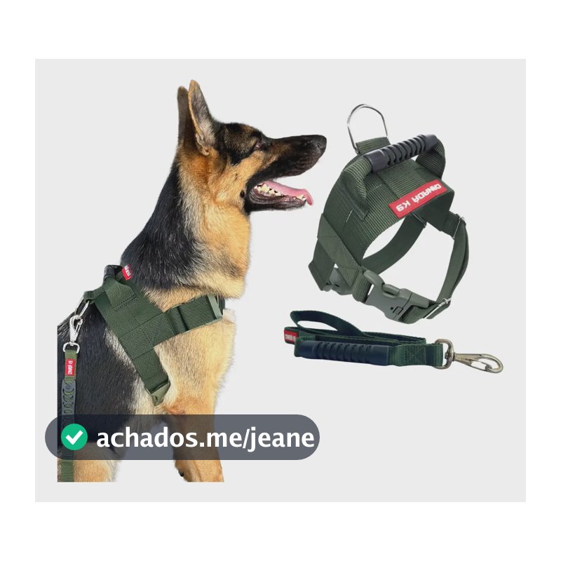 Peitoral Tático com guia G Militar Verde Canada K9 Cães Grandes Polipropileno