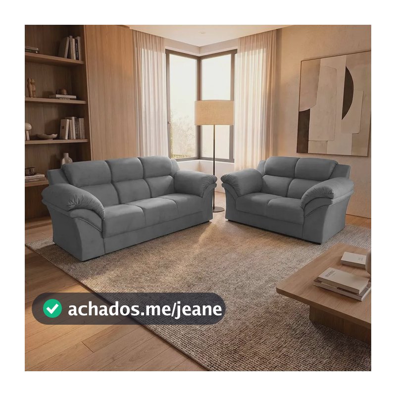 Conjunto Sofá Windsor Velut Cinza 3 E 2 Lugares 2,04m/1,59m