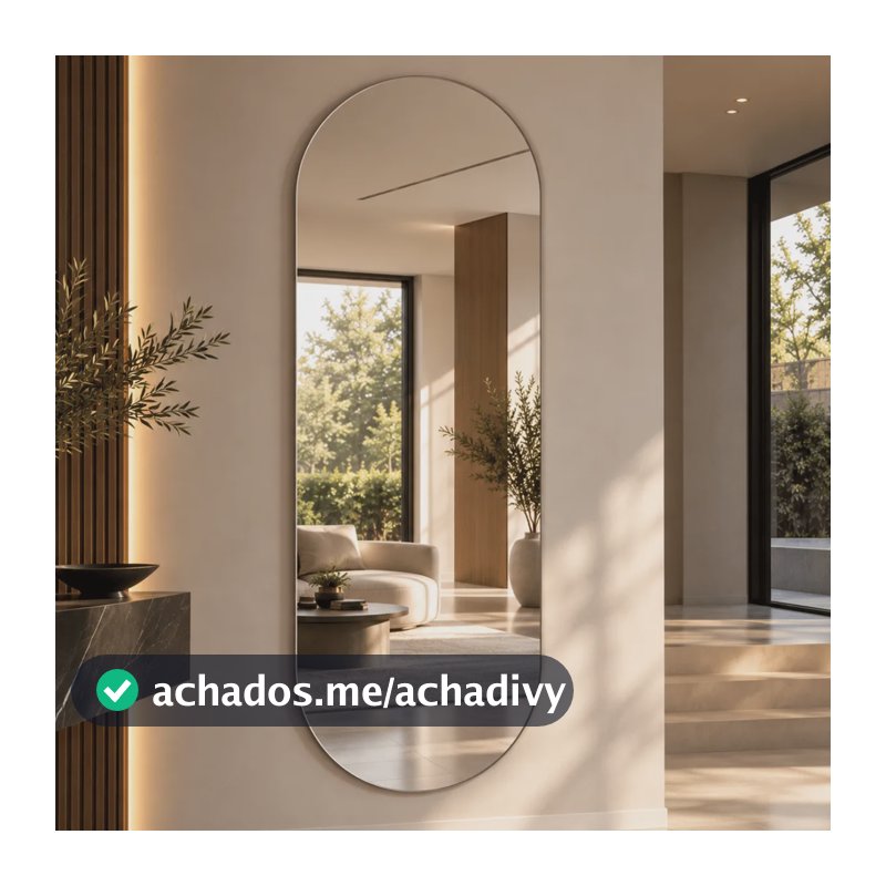 Espelho Mirano Oval Berlim 100x40cm Lapidado Design Moderno Suporte