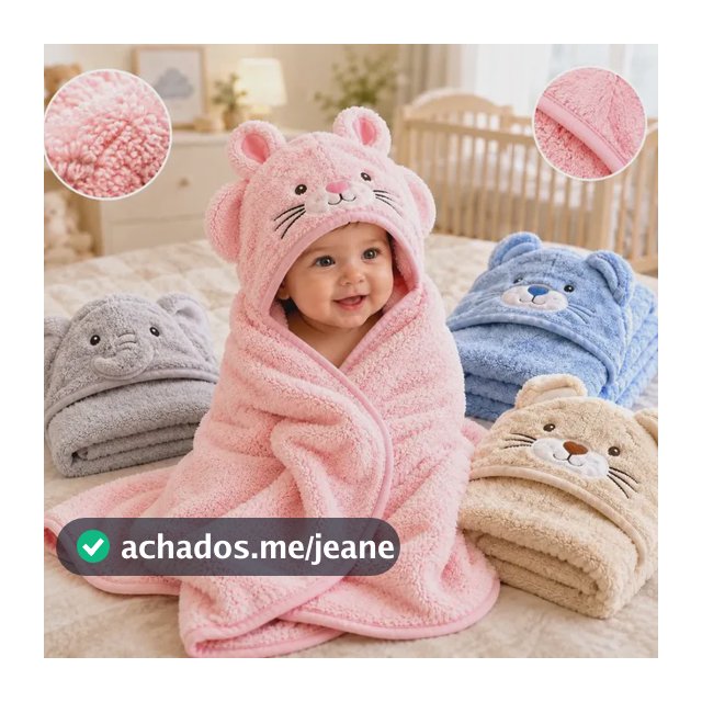 Toalha De Bebe Capuz Felpuda Infantil Roupão Macia Pós Banho Rosa