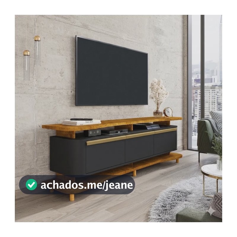 Rack Organico Para Tv Ate 75 Polegada Guarapari 3portas Sala Naturalle/preto Fosco