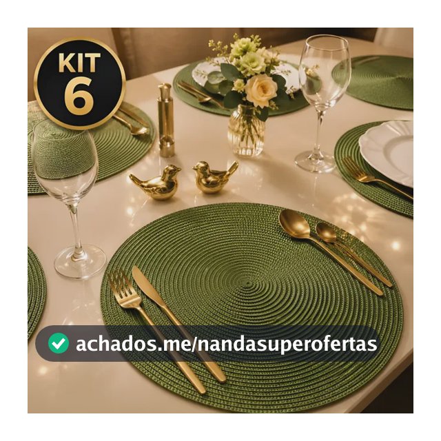 Jogo Americano Redondo 6 Peças Mesa Posta Cozinha 38 Cm Top Verde-escuro