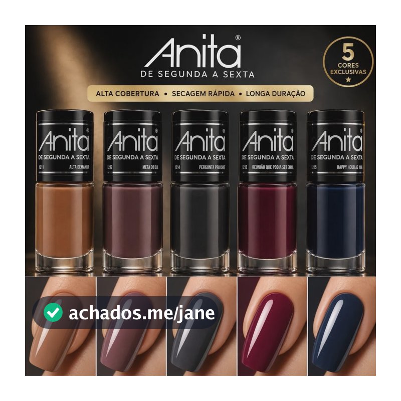 Kit 5 Esmalte Anita Nova Coleção De Segunda A Sexta Marrom Azul Nude Cinza