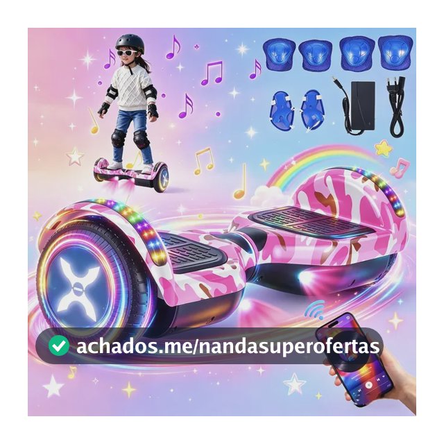Hoverboard Elétrico Skate Kit Acessórios Com Bluetooth E Led Rosa
