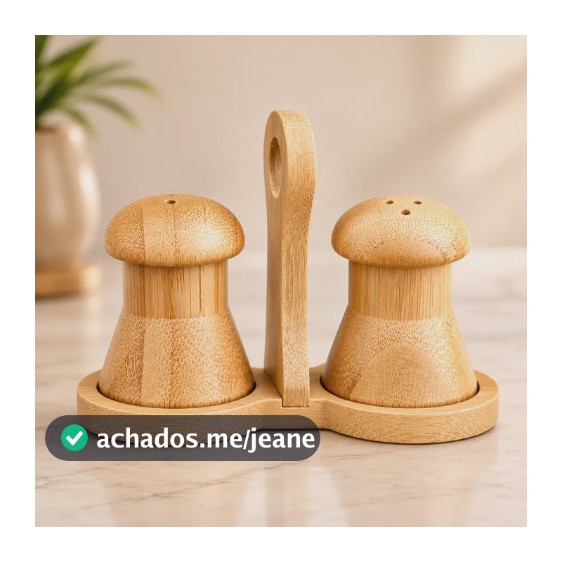 Kit Saleiro E Pimenteiro De Mesa Bambu - Cozinha Farmhouse Marrom-claro