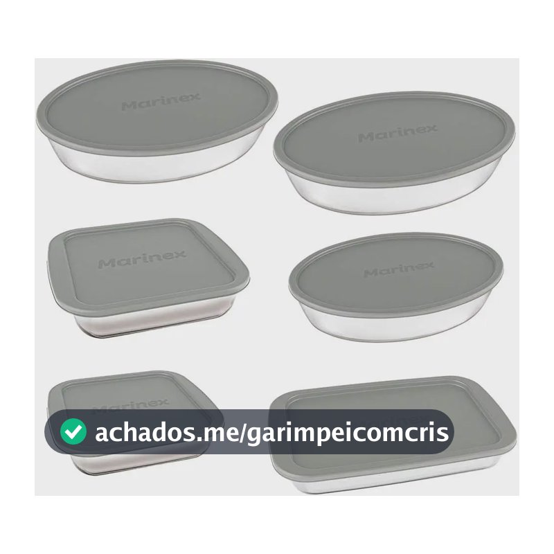 Conjunto Assadeiras 6 Peças de Vidro com Tampa Cinza - Marinex