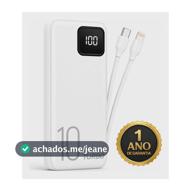 Carregador Portátil Power Bank Turbo 10000mah Universal Para iPhone Samsung Motorola Xiaomi 22.5w Com Display Digital Branco Dtimp