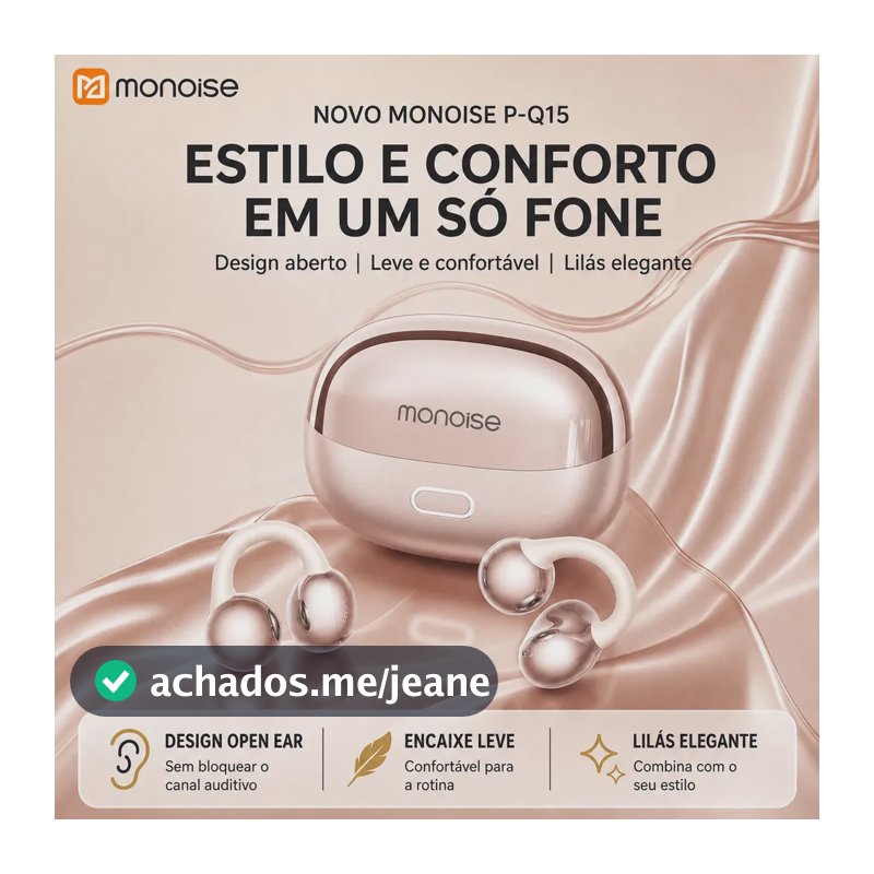 Fone Bluetooth Open Ear Clip Esportivo Sem Fio para Academia e Corrida Monoise Q15 4 Microfones ENC Graves Potentes Estéreo LDAC Controle de Som pelo App IPX4 Até 50h
