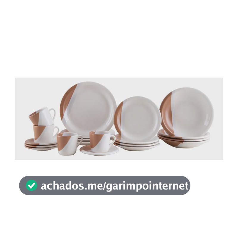 Aparelho De Jantar E Chá 20 Peças Cerâmica Brasilia Redondo Branco E Chocolate