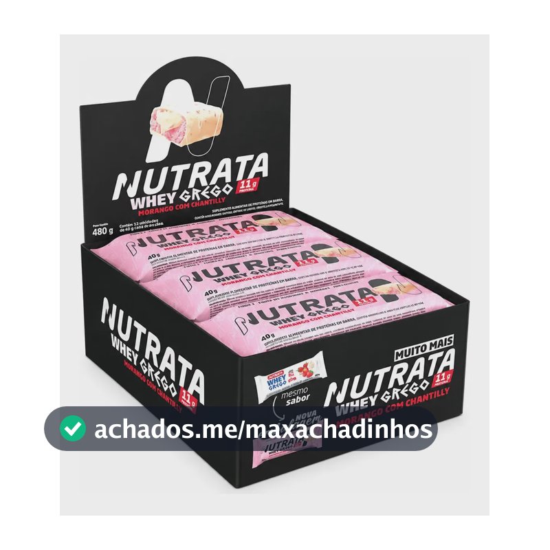 Barra de proteínas Nutrata WHEY Grego 40G sabor Morango com chantilly x 480g 12 un