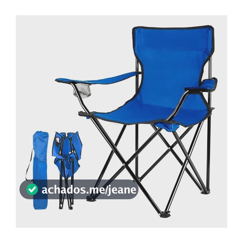 Cadeira De Pesca Dobrável Com Porta Copos E Apoio De Braço Azul