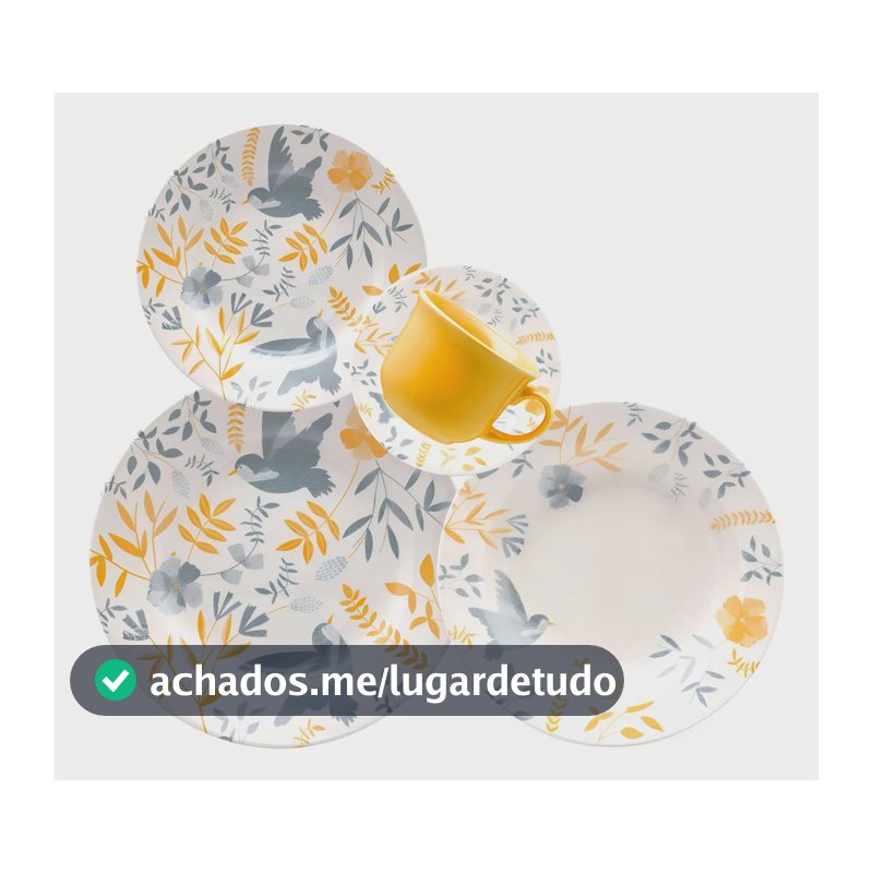 Jogo de Jantar e Chá 20 Peças Biona Donna Cerâmica Amarelo Florido