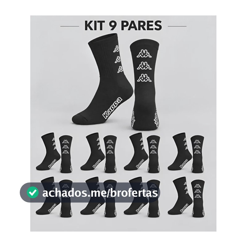 Kit 9 Pares Meias Kappa Algodão Cano Médio Conforto Original Preto 38-43