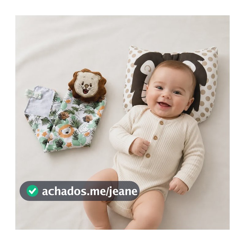 Kit Naninha Pelucia + Travesseiro Bebe Anatomico Almofada Leão Leão Marrom