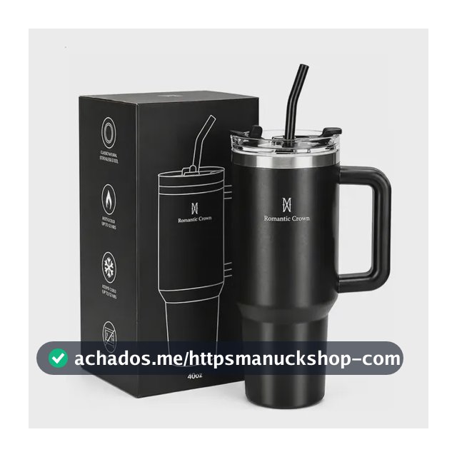 Copo Térmico Gigante 1,2l Inox Com Tampa E Inox Canudo Cor Preto Cor Pura / Material Fosco