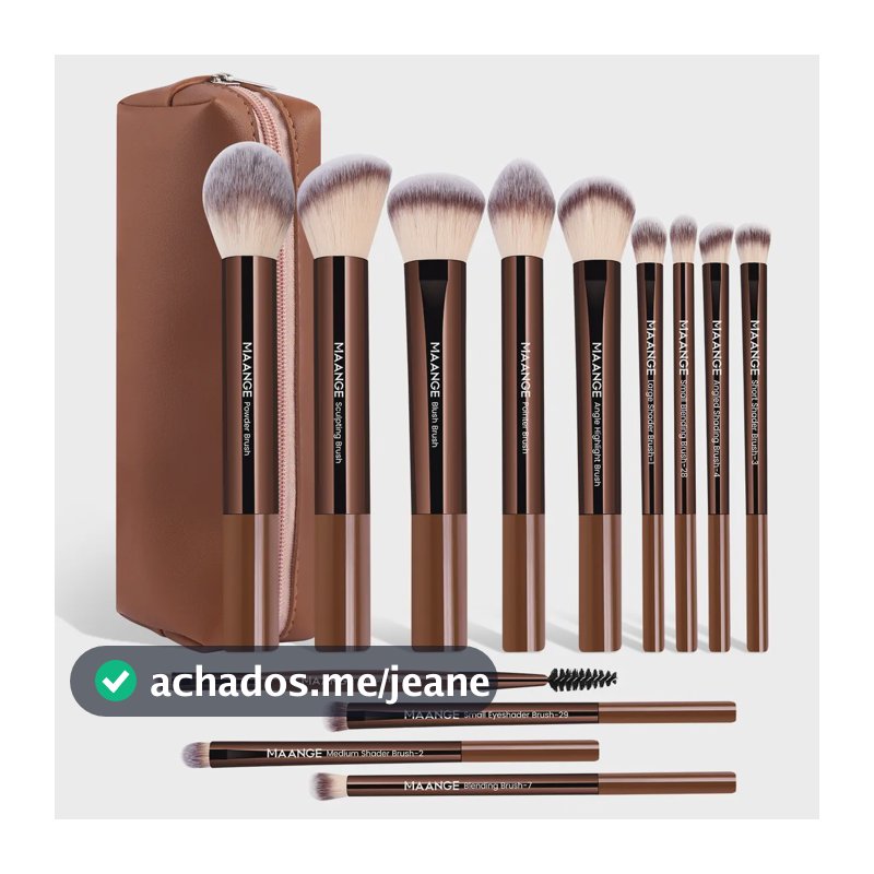 Conjunto de pincéis de maquiagem profissionais de 13 peças com uma bolsa de higiene marrom de alta qualidade