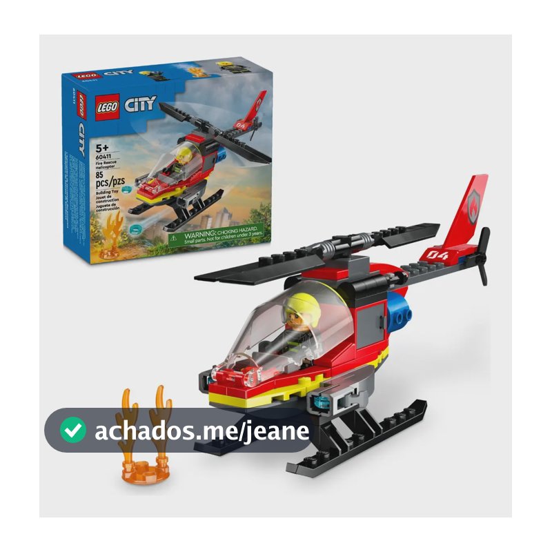 Lego City 60411 Helicóptero Dos Bombeiros Com 85 Peças