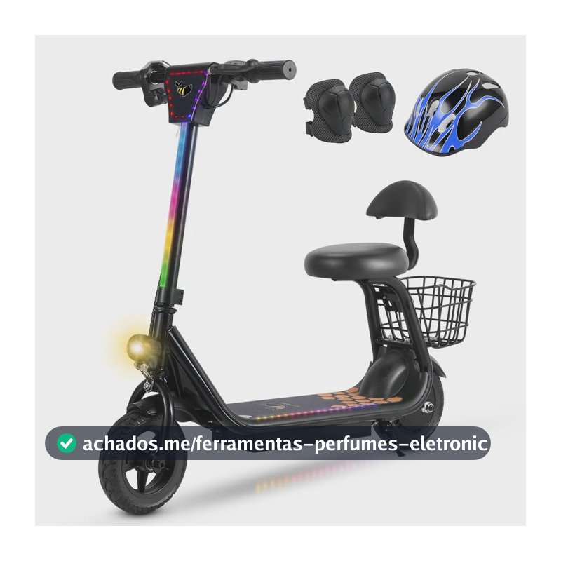 Honeywhale Jl006 Patinete Elétrico Infantil, 300w-18km/h-10km-80kg, Velocidade-juvenil-autonomia-de-bluetooth-carge, Três Velocidades, Scooter Com Banco E Cesto, 8 Pneus Sólidos, Honey Whale Preto